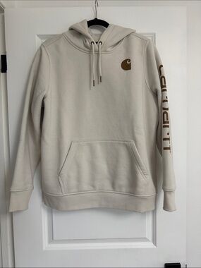 Carhartt Men’s Crewneck Hoodie in Light Beige with Brown Logo